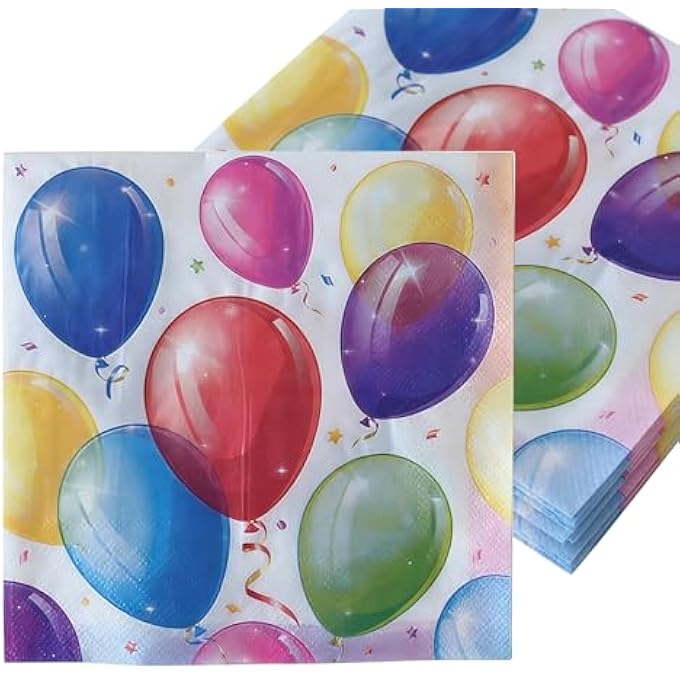 COLOURFUL BALLOONS NAPKINS BIRTHDAY DECORATION, PACK OF 20 HAPPY BIRTHDAY NAPKINS, CHILDREN'S BIRTHDAY, HAPPY BIRTHDAY BALLOON, MULTICOLOURED, TABLE DECORATION FOR BIRTHDAY DECORATION, BABY - Image 2